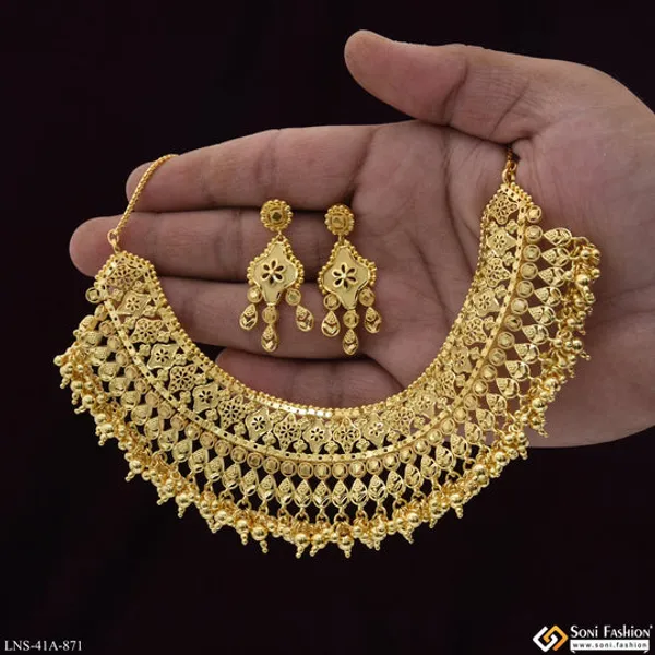 1_Gram_Gold_Plated_Decorative_Design_Necklace_Set_For_Women_Style_A871