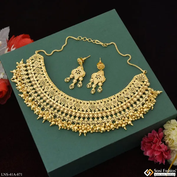 1_Gram_Gold_Plated_Decorative_Design_Necklace_Set_For_Women_Style_A871