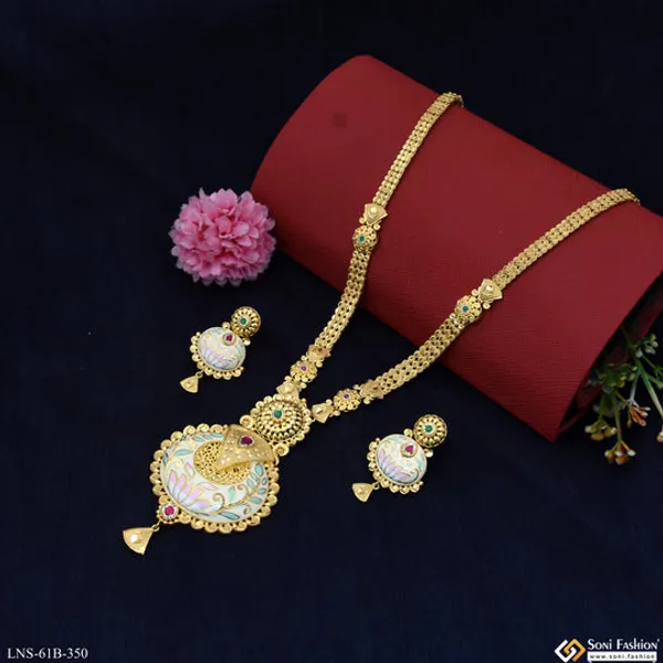 1_Gram_Gold_Plated_Fancy_Design_Long_Necklace_Set_For_Women_Style_B350