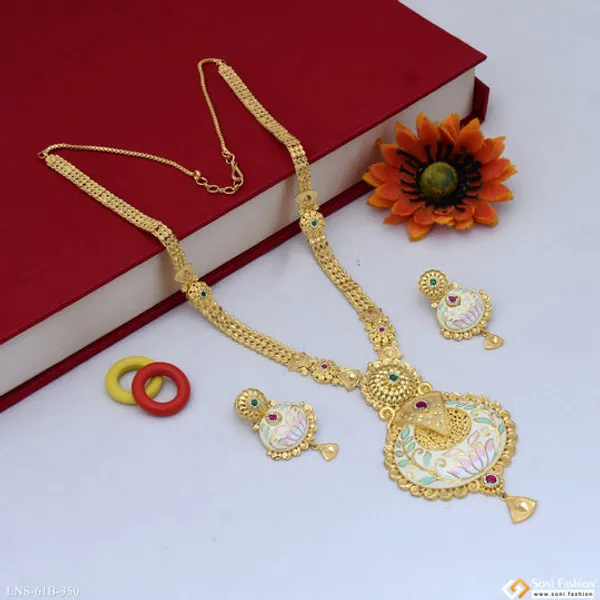 1_Gram_Gold_Plated_Fancy_Design_Long_Necklace_Set_For_Women_Style_B350