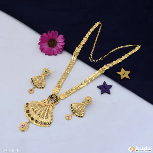 1_Gram_Gold_Plated_Sparkling_Design_Necklace_Set_For_Women_Style_B410