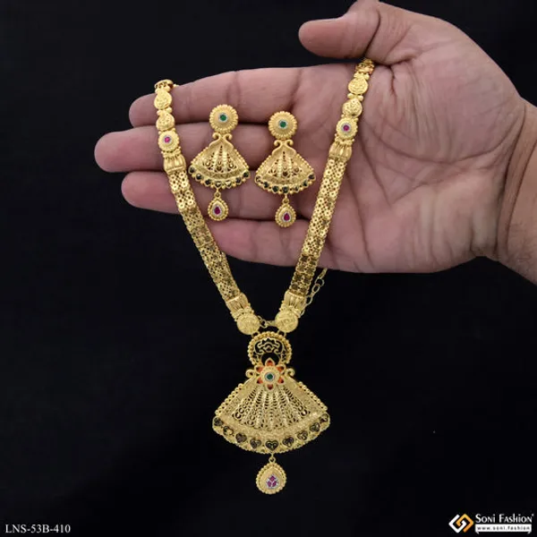 1_Gram_Gold_Plated_Sparkling_Design_Necklace_Set_For_Women_Style_B410