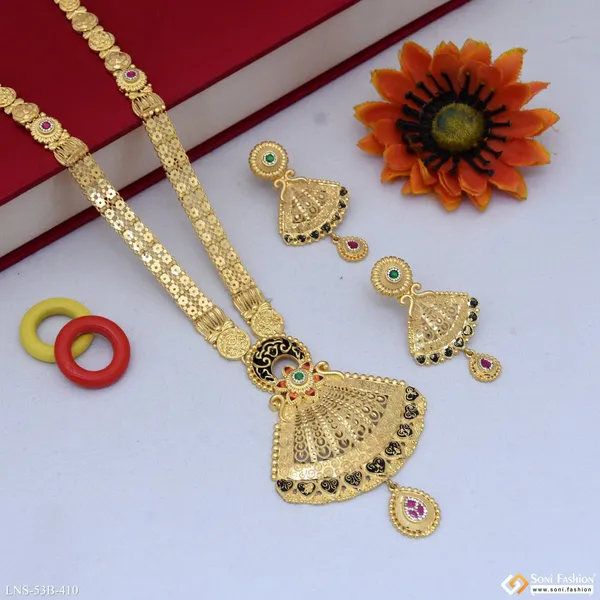 1_Gram_Gold_Plated_Sparkling_Design_Necklace_Set_For_Women_Style_B410