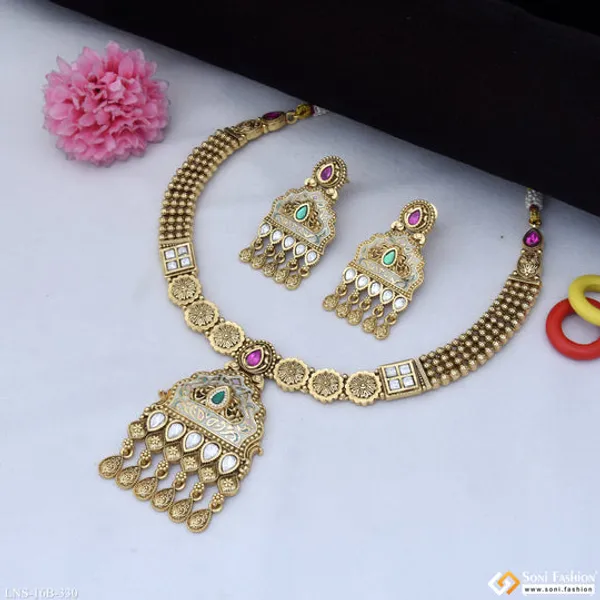 Unique_Design_Gold_Plated_Antique_Necklace_Set_For_Women_Style_B330