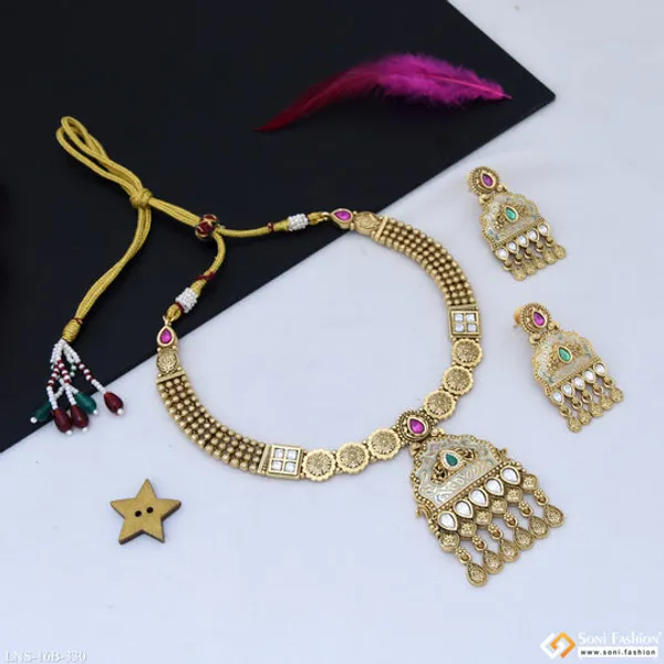 Unique_Design_Gold_Plated_Antique_Necklace_Set_For_Women_Style_B330