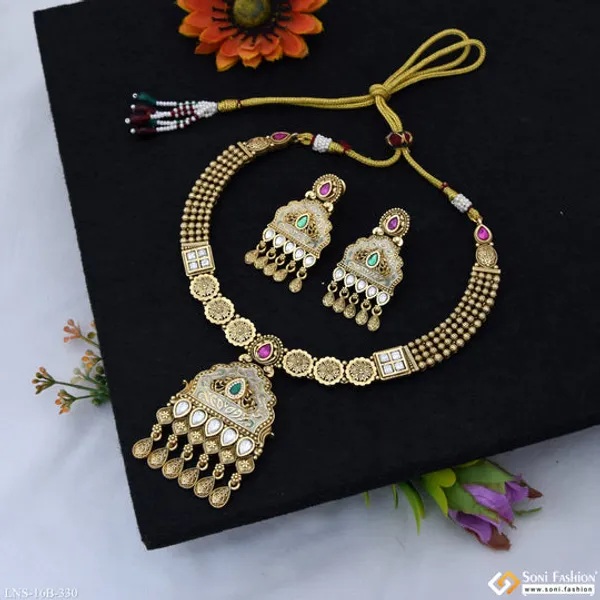 Unique_Design_Gold_Plated_Antique_Necklace_Set_For_Women_Style_B330