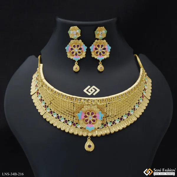 1_Gram_Gold_Plated_Unique_Design_Choker_Necklace_Set_For_Women_Style_B216
