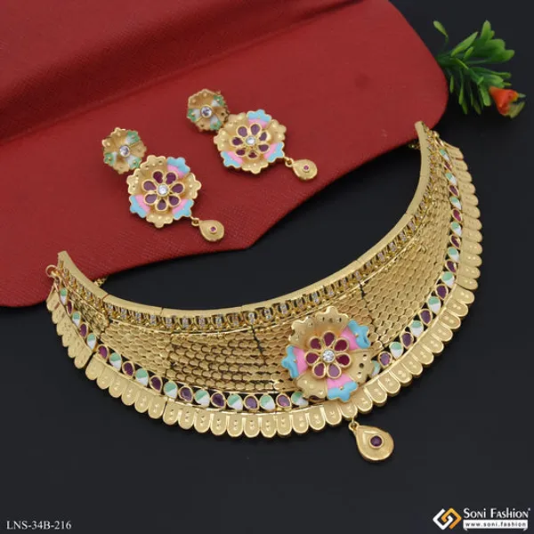 1_Gram_Gold_Plated_Unique_Design_Choker_Necklace_Set_For_Women_Style_B216