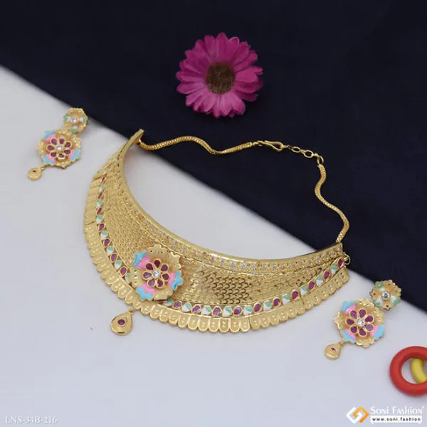 1_Gram_Gold_Plated_Unique_Design_Choker_Necklace_Set_For_Women_Style_B216