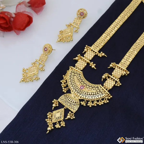 1_Gram_Gold_Plated_Radiant_Design_Necklace_Set_For_Women_Style_B306