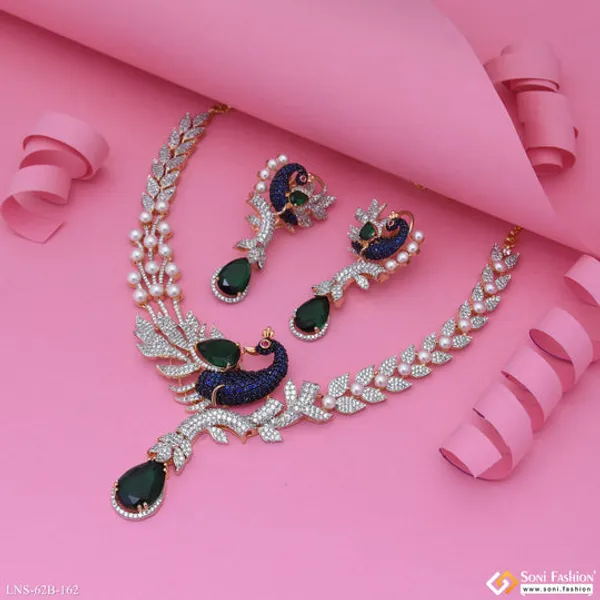 Designer_Gold_Plated_Diamond_Necklace_Set_For_Ladies_Style_B162