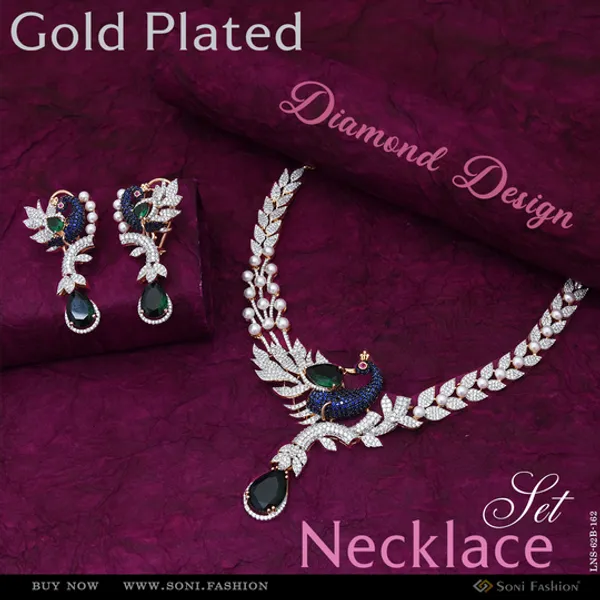 Designer_Gold_Plated_Diamond_Necklace_Set_For_Ladies_Style_B162