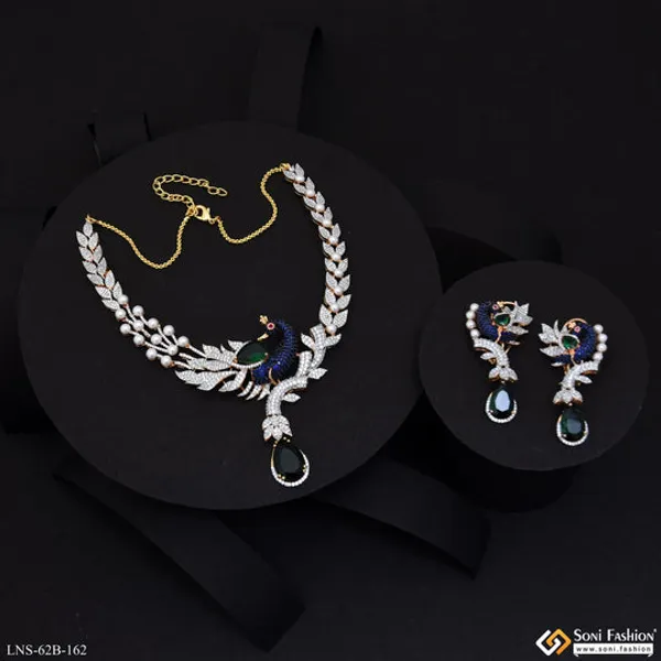 Designer_Gold_Plated_Diamond_Necklace_Set_For_Ladies_Style_B162