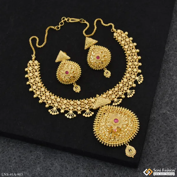 1_Gram_Gold_Plated_Artisanal_Design_Necklace_Set_For_Women_Style_A903