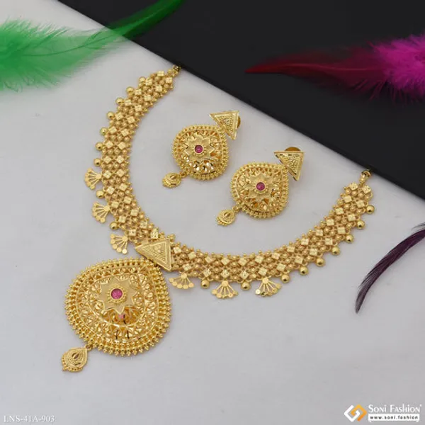 1_Gram_Gold_Plated_Artisanal_Design_Necklace_Set_For_Women_Style_A903