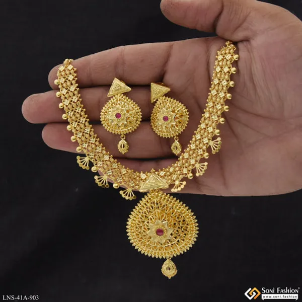 1_Gram_Gold_Plated_Artisanal_Design_Necklace_Set_For_Women_Style_A903