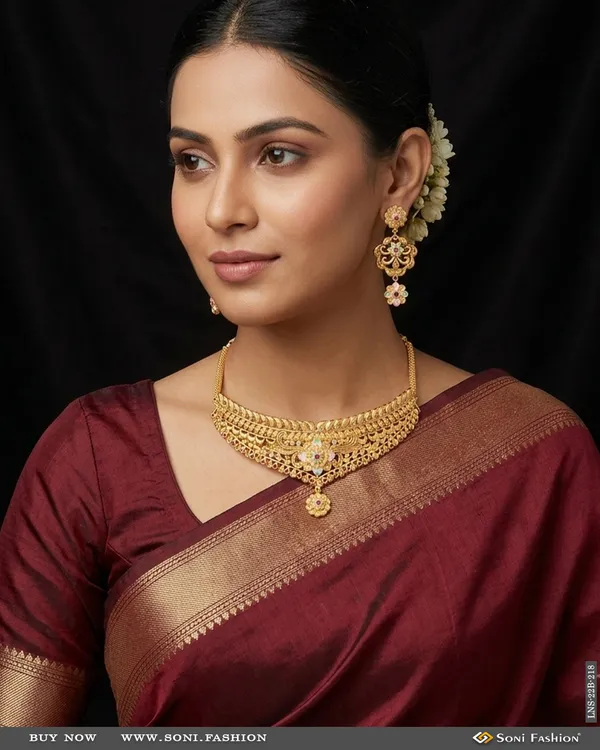 Superior_Quality_Gold_Plated_Choker_Necklace_Set_For_Ladies_Style_B218