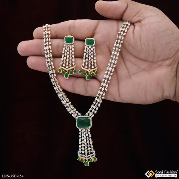 Green_Stone_New_Style_Gold_Plated_Diamond_Necklace_Set_For_Ladies_Style_B154