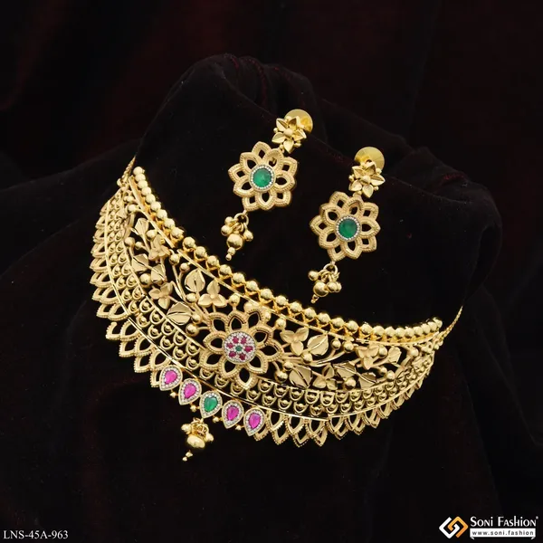 1_Gram_Gold_Plated_Choker_Necklace_Set_For_Women_Style_A963