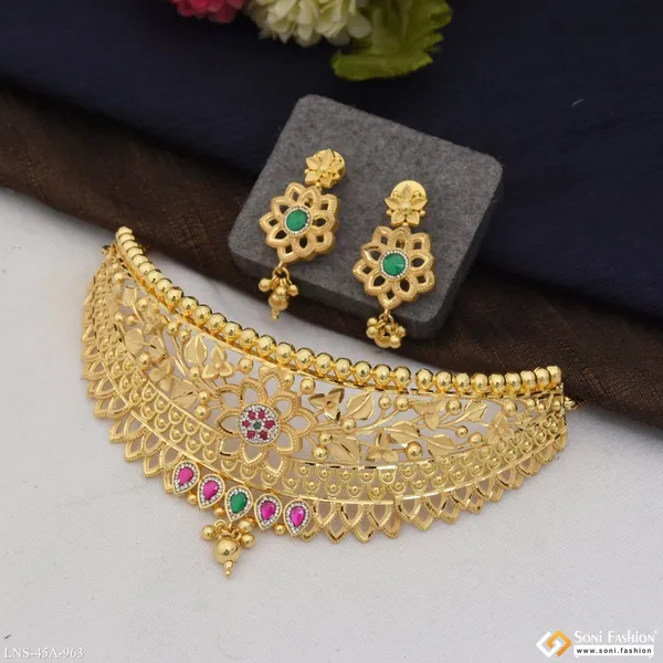 1_Gram_Gold_Plated_Choker_Necklace_Set_For_Women_Style_A963