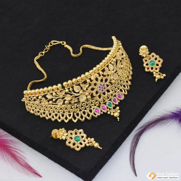 1_Gram_Gold_Plated_Choker_Necklace_Set_For_Women_Style_A963