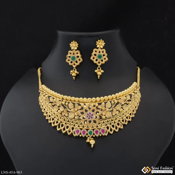 1_Gram_Gold_Plated_Choker_Necklace_Set_For_Women_Style_A963