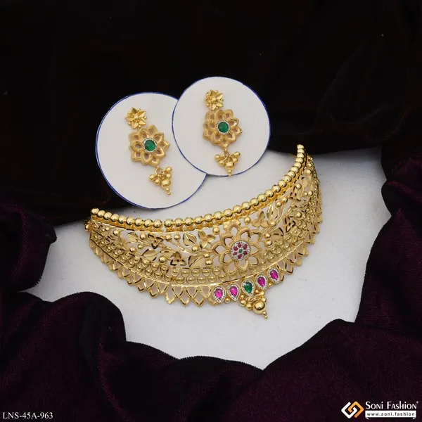1_Gram_Gold_Plated_Choker_Necklace_Set_For_Women_Style_A963