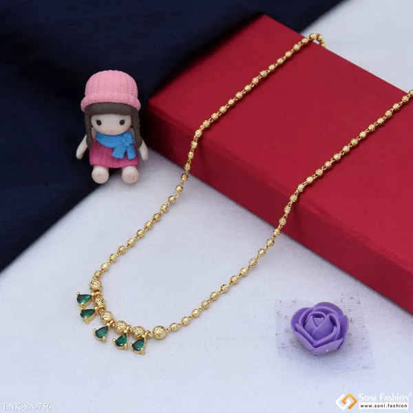 Brass_Beaded_With_Green_Diamond_Gold_Plated_Necklace_For_Ladies_Style_A756