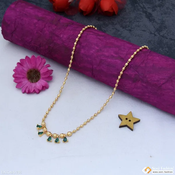 Brass_Beaded_With_Green_Diamond_Gold_Plated_Necklace_For_Ladies_Style_A756