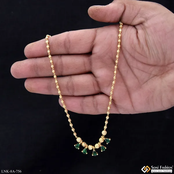 Brass_Beaded_With_Green_Diamond_Gold_Plated_Necklace_For_Ladies_Style_A756