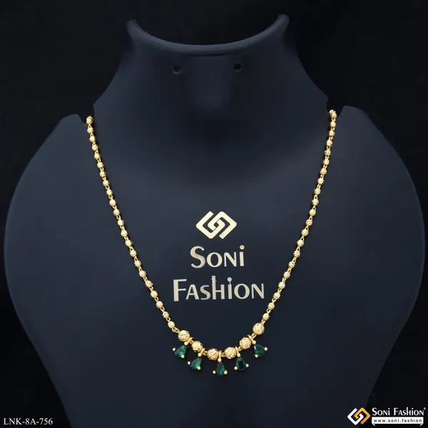 Brass_Beaded_With_Green_Diamond_Gold_Plated_Necklace_For_Ladies_Style_A756