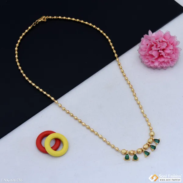 Brass_Beaded_With_Green_Diamond_Gold_Plated_Necklace_For_Ladies_Style_A756