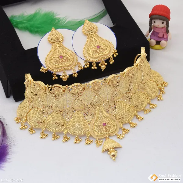 1_Gram_Gold_Plated_Choker_Necklace_Set_For_Women_Style_A926