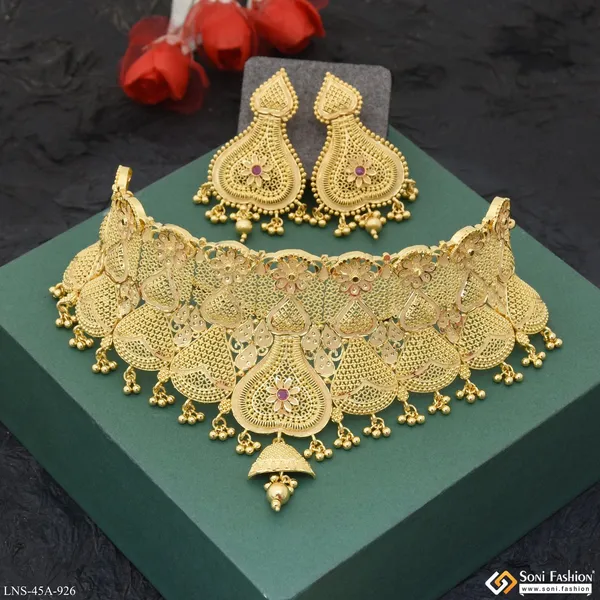 1_Gram_Gold_Plated_Choker_Necklace_Set_For_Women_Style_A926