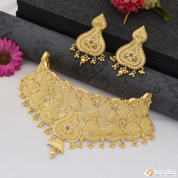 1_Gram_Gold_Plated_Choker_Necklace_Set_For_Women_Style_A926