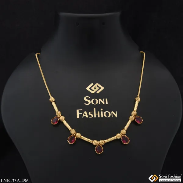 1_Gram_Gold_Plated_Pink_Stone_Artisanal_Design_Necklace_For_Ladies_Style_A496