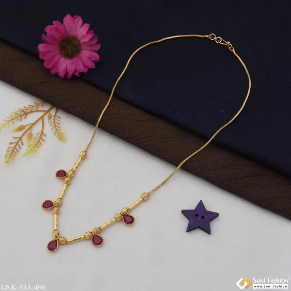 1_Gram_Gold_Plated_Pink_Stone_Artisanal_Design_Necklace_For_Ladies_Style_A496
