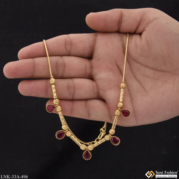 1_Gram_Gold_Plated_Pink_Stone_Artisanal_Design_Necklace_For_Ladies_Style_A496