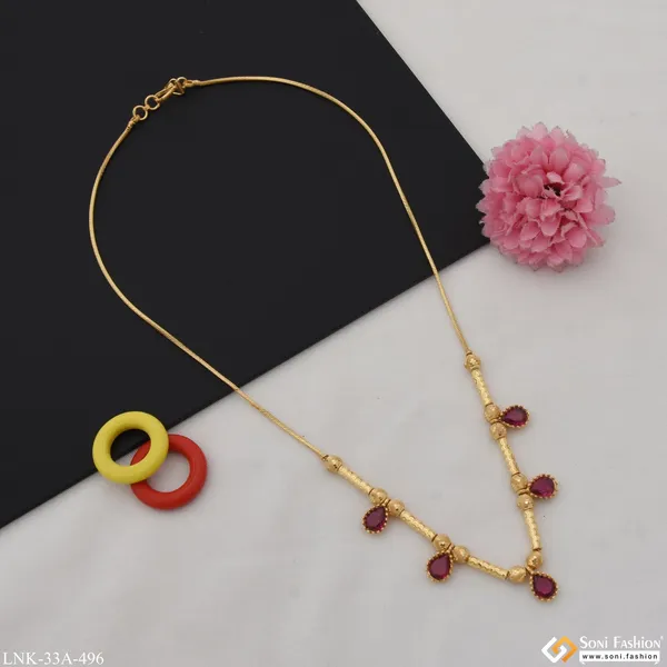 1_Gram_Gold_Plated_Pink_Stone_Artisanal_Design_Necklace_For_Ladies_Style_A496