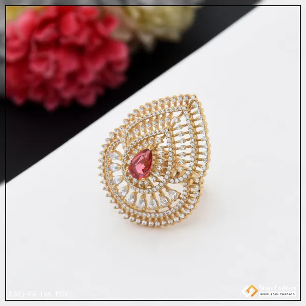 Graceful_Design_With_Diamond_Chic_Design_Gold_Plated_Ring_For_Ladies_Style_A186