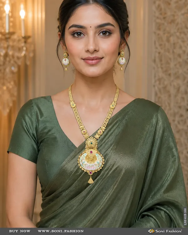 1_Gram_Gold_Plated_Fancy_Design_Long_Necklace_Set_For_Women_Style_B350