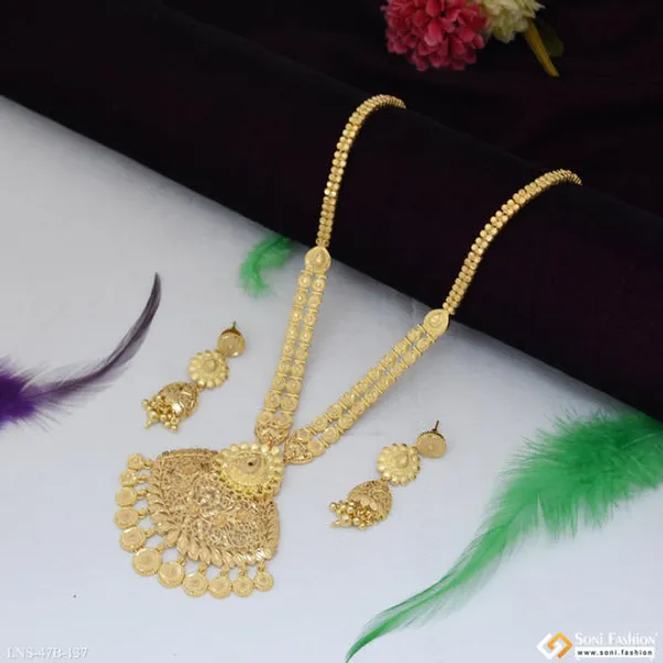 1_Gram_Gold_Plated_Designer_Rani_Haar_Necklace_Set_For_Women_Style_B137