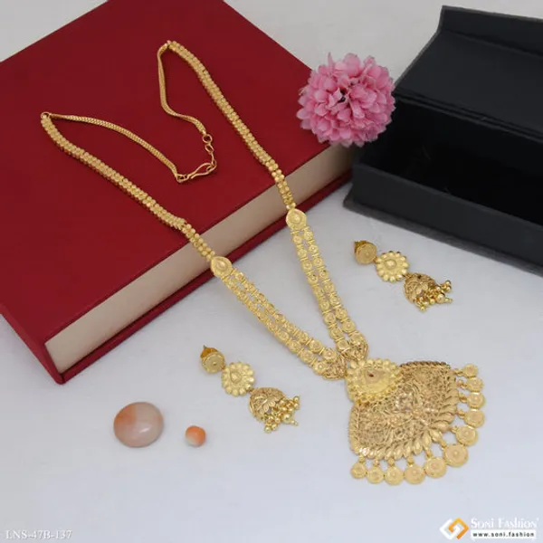 1_Gram_Gold_Plated_Designer_Rani_Haar_Necklace_Set_For_Women_Style_B137
