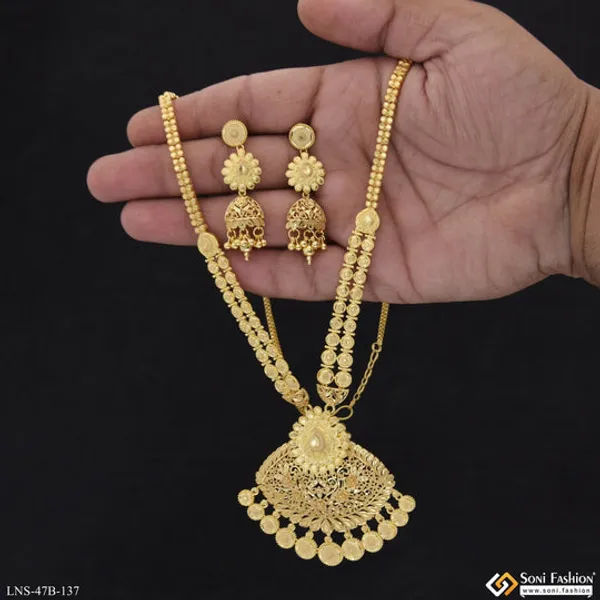 1_Gram_Gold_Plated_Designer_Rani_Haar_Necklace_Set_For_Women_Style_B137