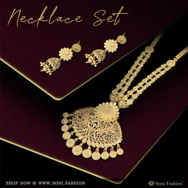 1_Gram_Gold_Plated_Designer_Rani_Haar_Necklace_Set_For_Women_Style_B137