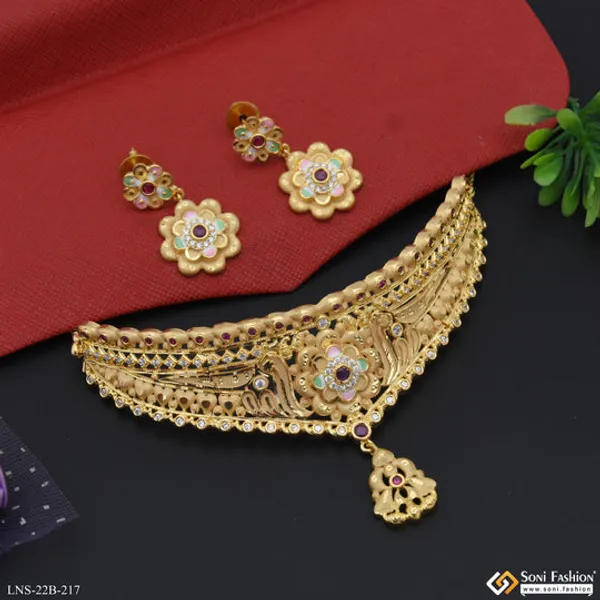 Designer_Gold_Plated_Choker_Necklace_Set_For_Ladies_Style_B217
