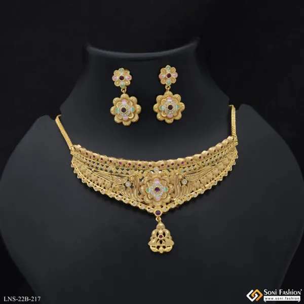 Designer_Gold_Plated_Choker_Necklace_Set_For_Ladies_Style_B217