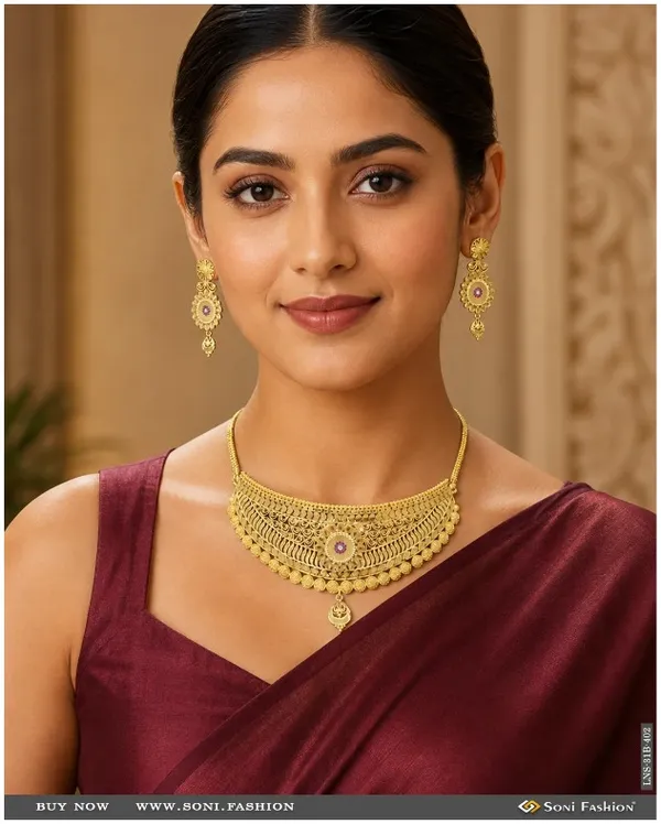 1_Gram_Gold_Plated_Exclusive_Design_Choker_Necklace_Set_For_Women_Style_B402