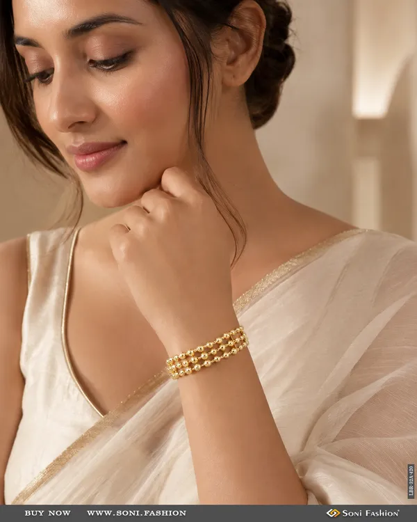 1_Gram_Gold_Plated_3_Line_Brass_Beaded_Bracelet_For_Ladies_Style_A420