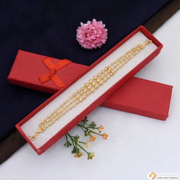 1_Gram_Gold_Plated_3_Line_Brass_Beaded_Bracelet_For_Ladies_Style_A420